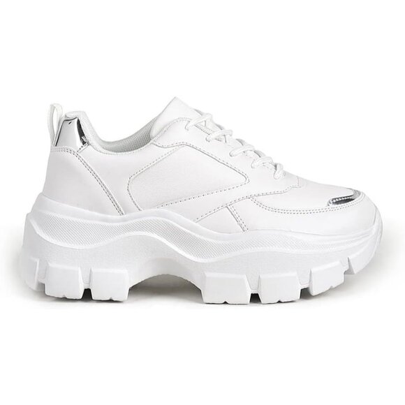 Lucky Step Women's White Silver Platform Dad Casual Lace Up Walking Sneakers - Picture 4 of 8